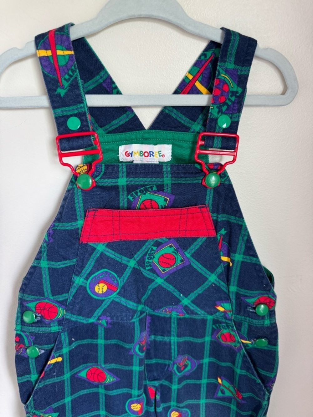Gymboree Vintage Rainbow Tag Plaid Sports-Print Kids Overalls Size Small - Picture 6 of 8